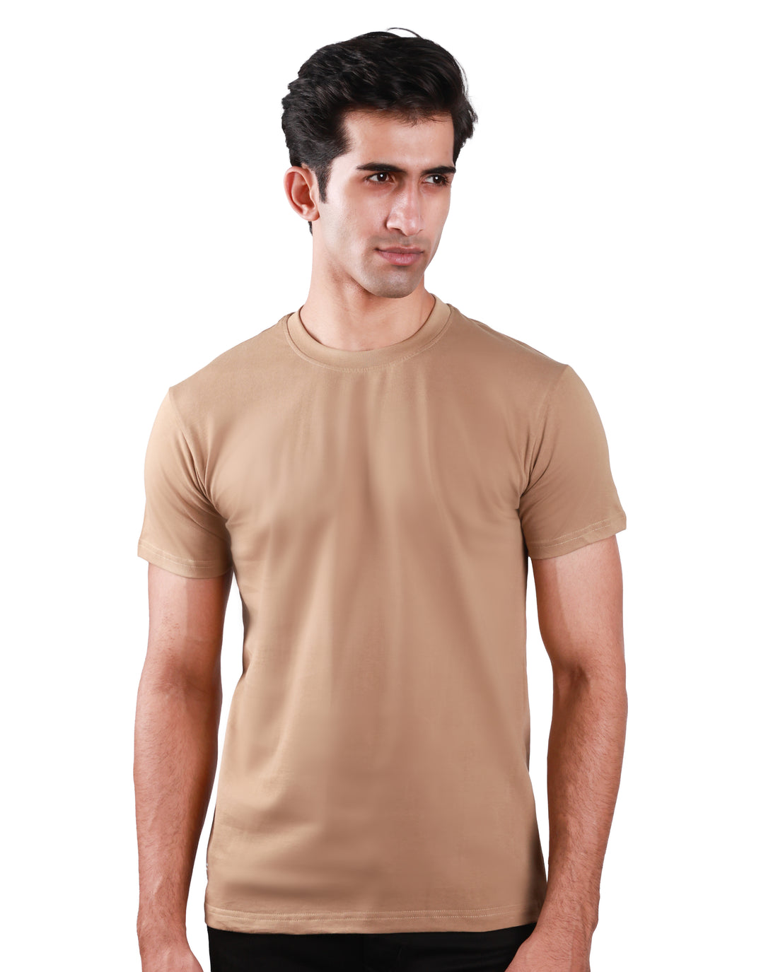 Round neck Cotton Tee - Dark Beige