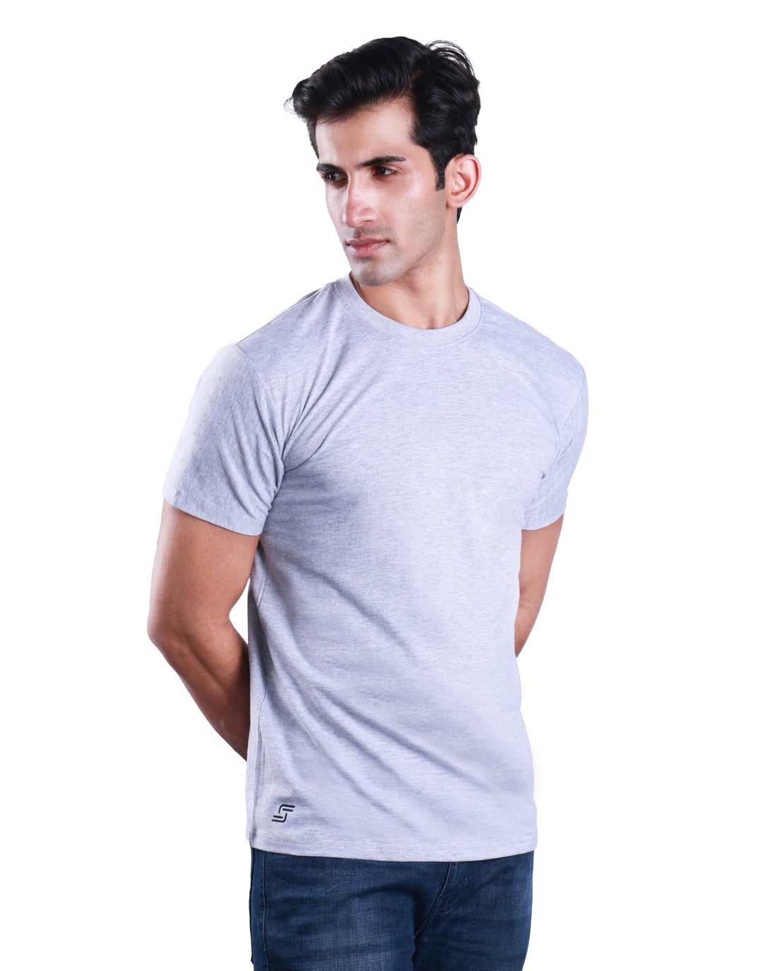 Round neck Cotton Tee - Melange Grey