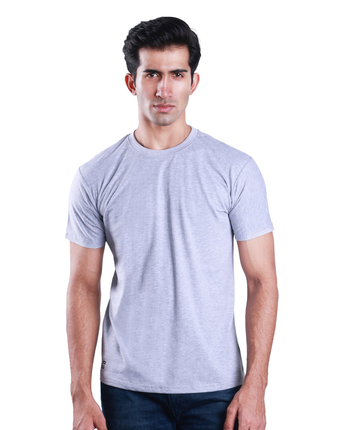 Round neck Cotton Tee - Melange Grey