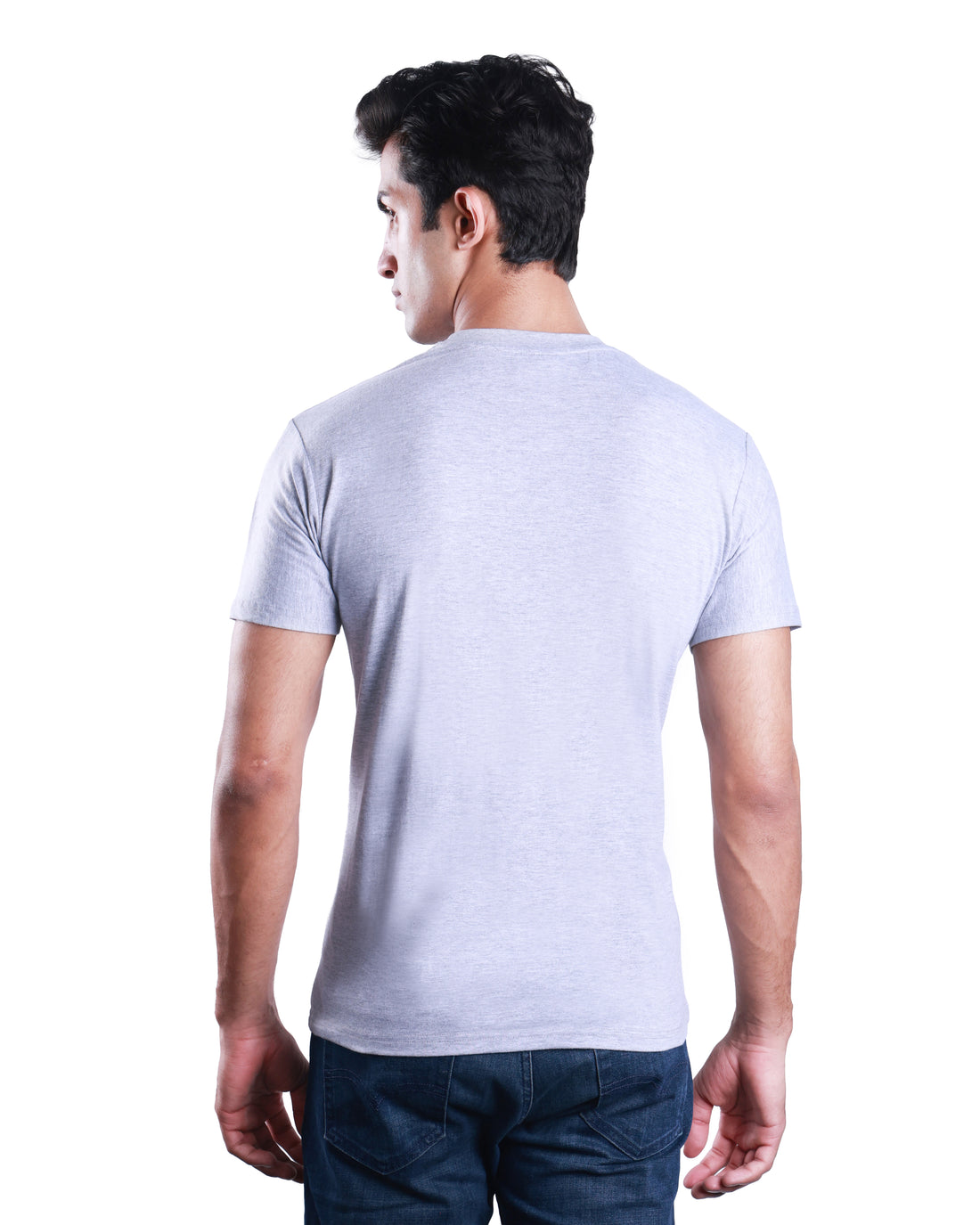 Round neck Cotton Tee - Melange Grey