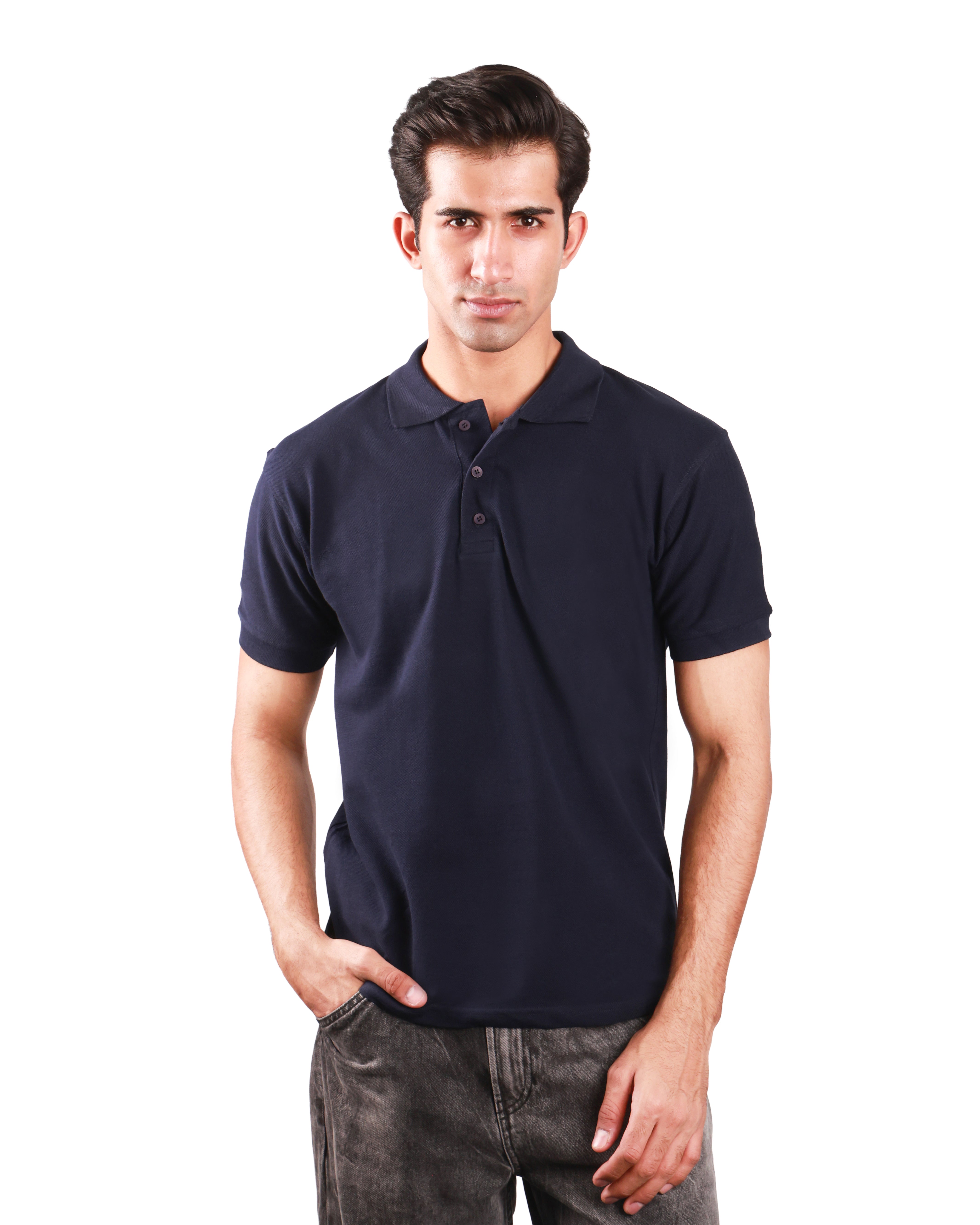 Pure Cotton Polo Tshirt - Navy Blue