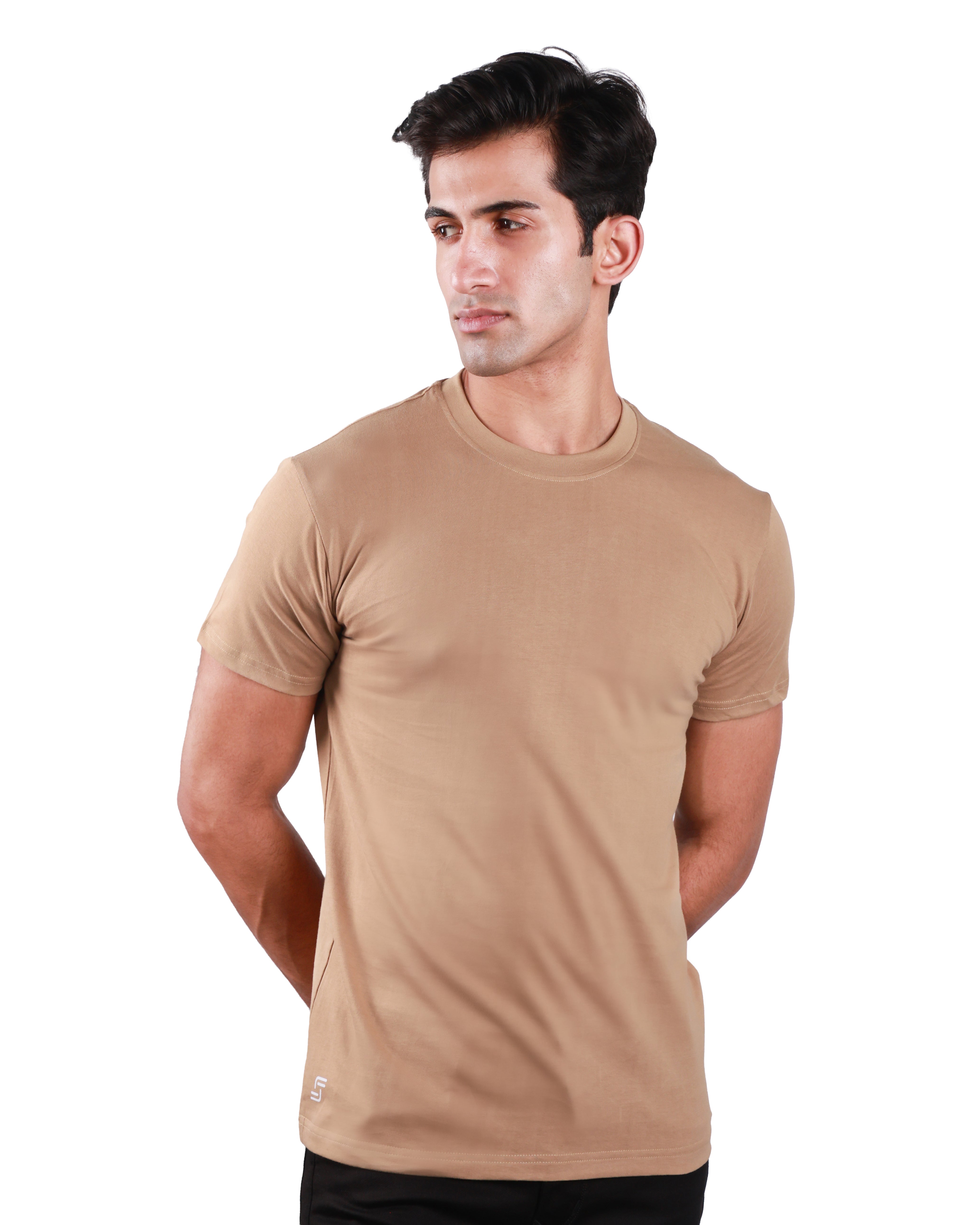 Round neck Cotton Tee - Dark Beige