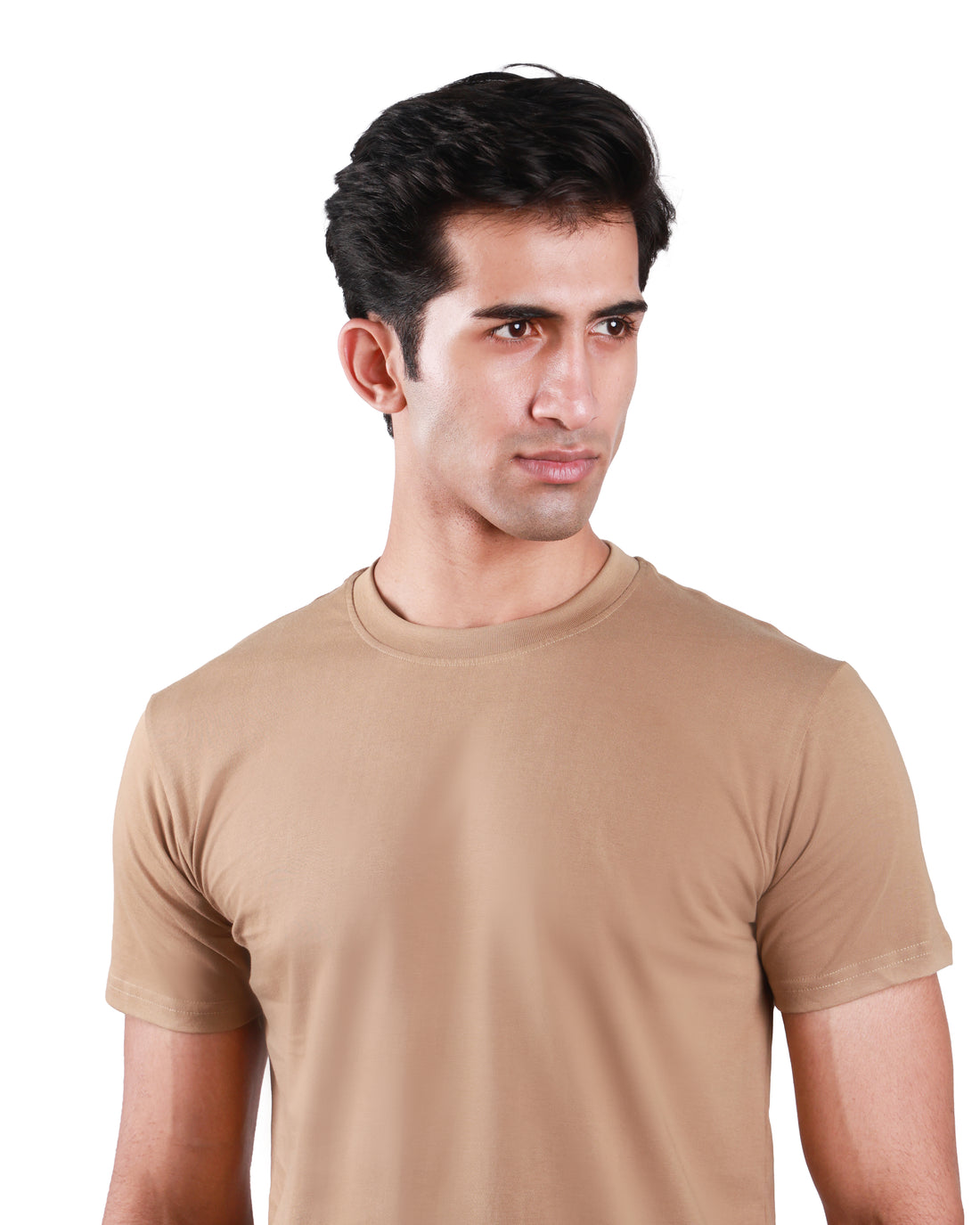 Round neck Cotton Tee - Dark Beige