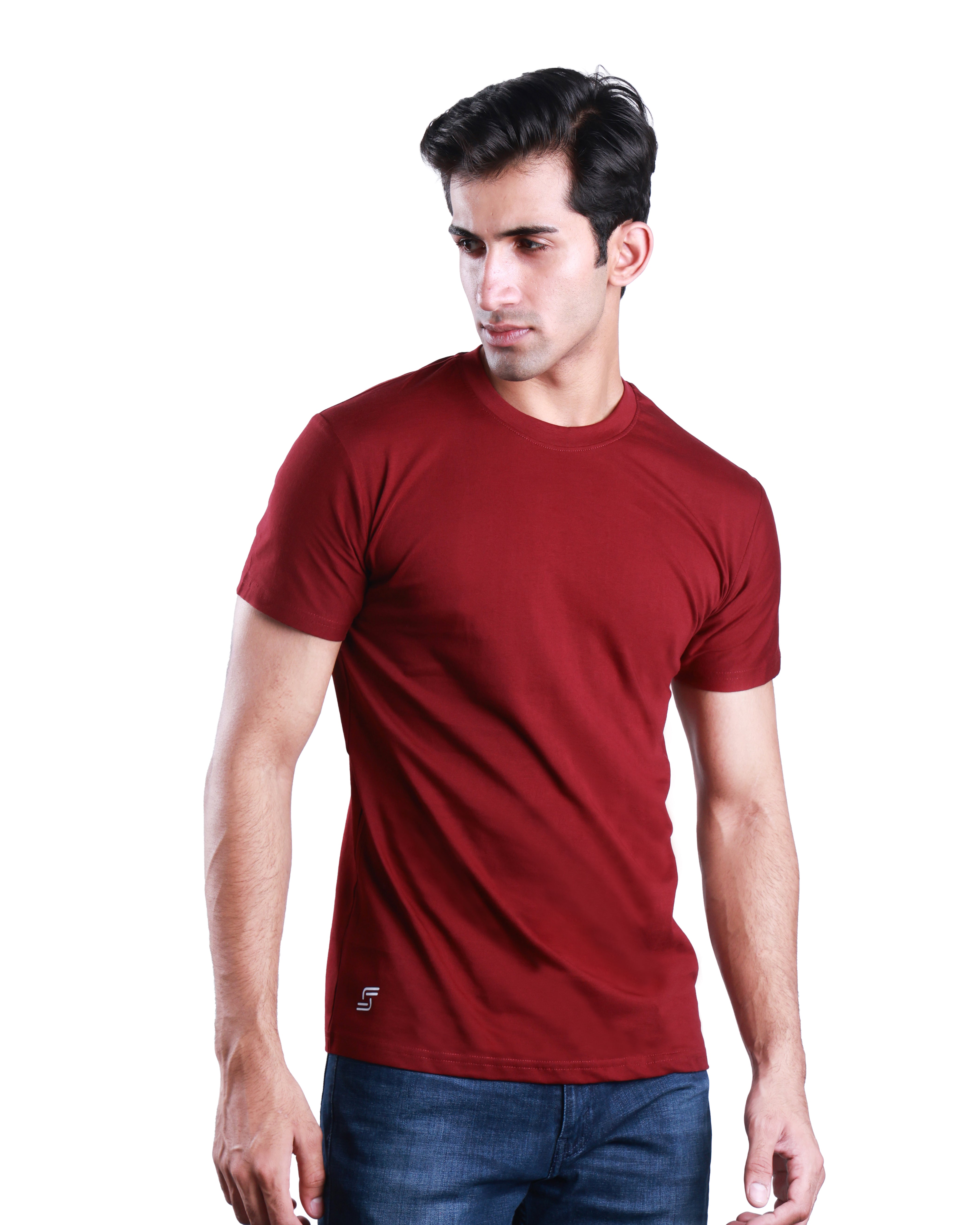 Round neck Cotton Tee - Maroon