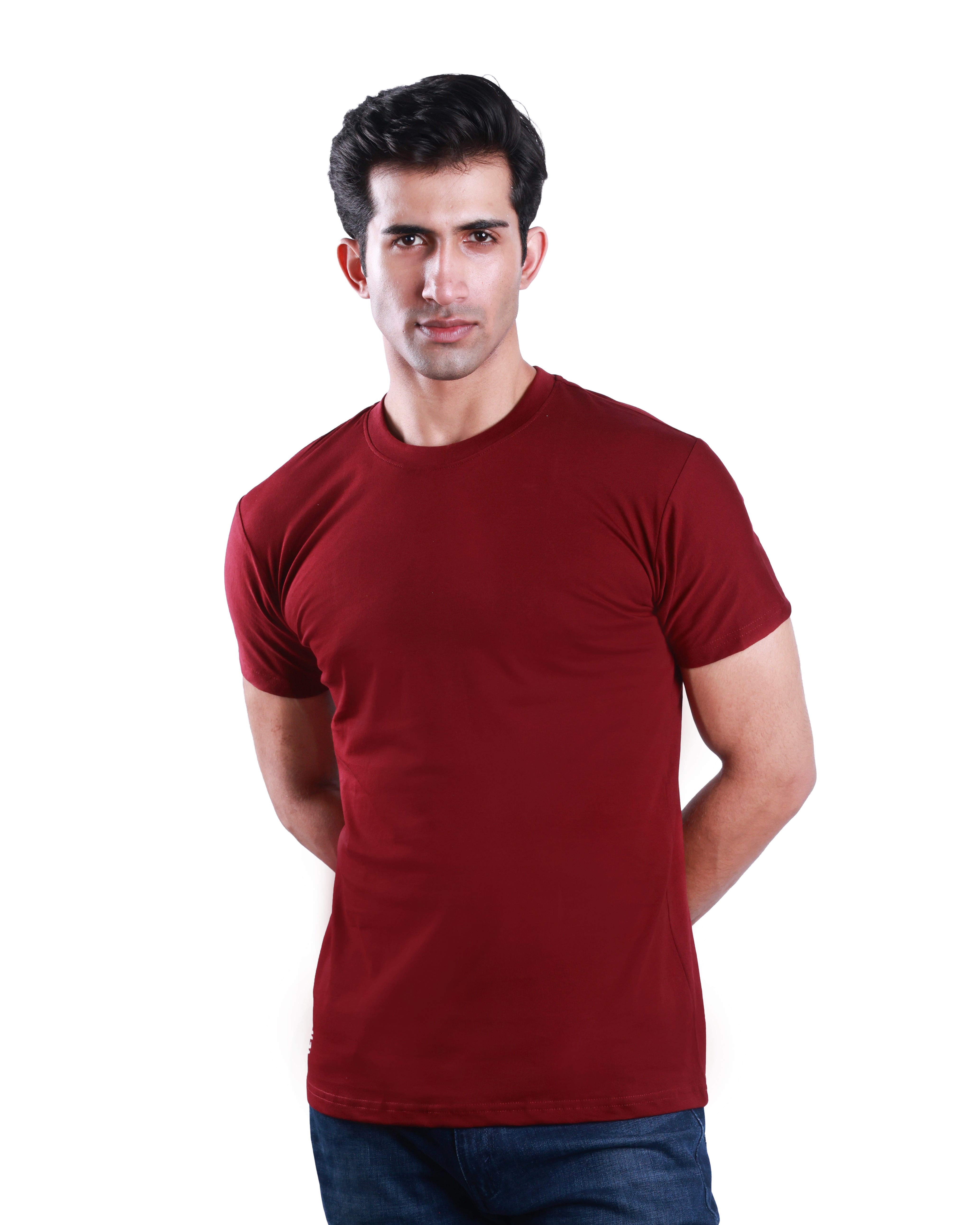 Round neck Cotton Tee - Maroon