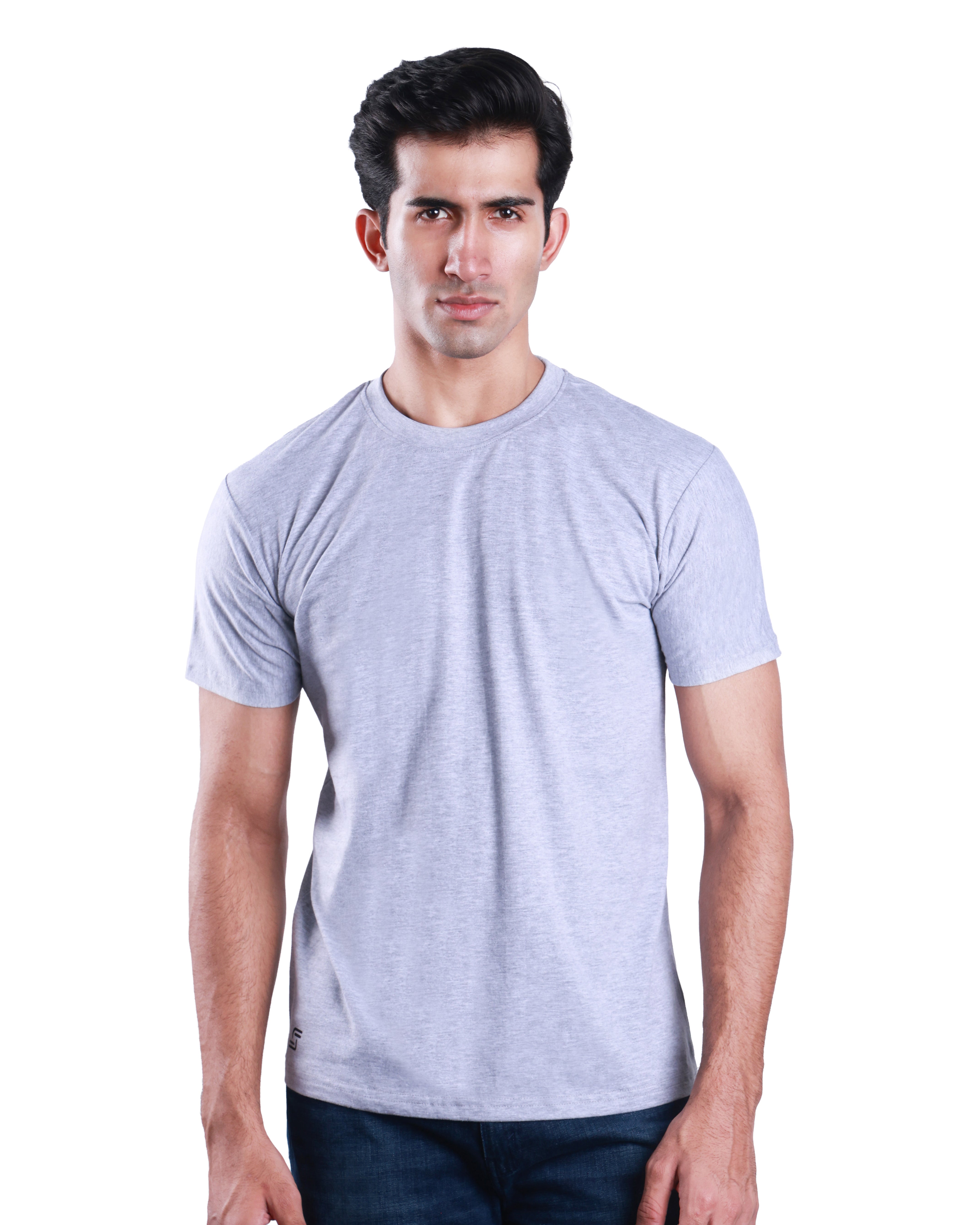 Round neck Cotton Tee - Melange Grey