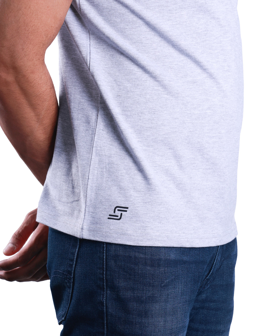 Round neck Cotton Tee - Melange Grey